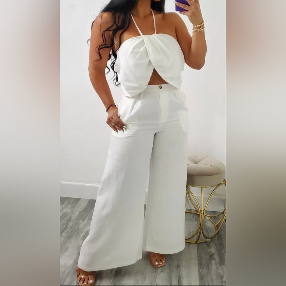 Elegant White Women's Linen Pants Set